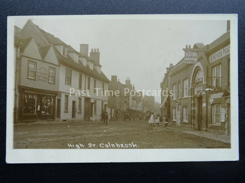 Berkshire COLNBROOK High Street shows GEORGE HOTEL & DRAPERY c1912 RP Postcard