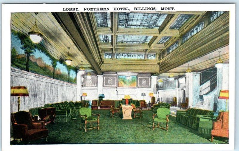 BILLINGS, Montana  MT    Lobby Interior  NORTHERN HOTEL  ca 1920s   Postcard