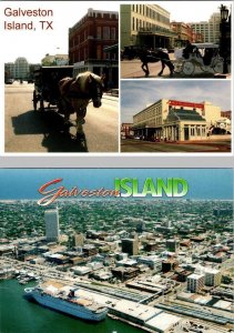 2~4X6 Postcards Galveston Island, Texas THE STRAND/Horses~Carriages~HARBOR/Ship