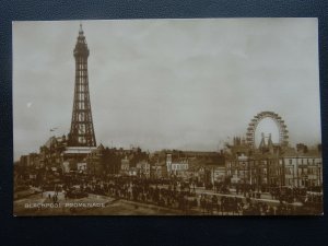 Lancashire BLACKPOOL PROMENADE Animated Scene TOWER & BIG WHEEL Old RP Postcard