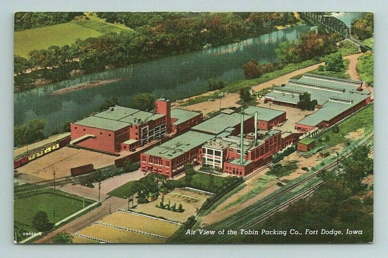 Tobin Packing Co Plant Railroad Tracks Train River Fort Ft Dodge Iowa Postcard