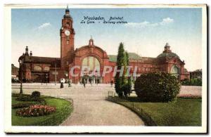 Old Postcard Wiesbaden Bahnhof