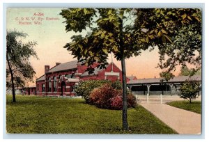 1914 C. & N. W. Ry. Station Depot Racine Wisconsin WI Posted Antique Postcard 