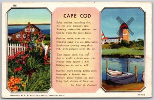 Vtg Massachusetts MA Cape Cod Poem Ethel Caulfield 1930s Linen Postcard