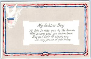 ARTS and CRAFTS  Embossed Patriotic Flag  MY SOLDIER BOY Verse c1910s  Postcard