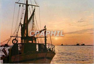 Old Postcard From belgische kust Belgian coast trawlers fishing boat at dusk