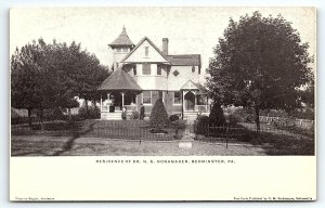 c1906 BEDMINSTER PA RESIDENCE OF DR. N.S. NONAMAKER UNDIVIDED POSTCARD P4130