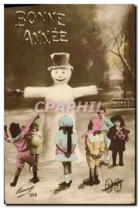 Old Postcard Fantasy Snowman Children