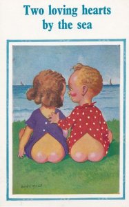 Two Loving Hearts By The Sea Cute 1970s Comic Humour Postcard