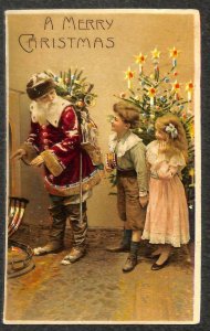 CHRISTMAS HOLIDAY SANTA CLAUS TREE HTL HOLD TO LIGHT NOVELTY POSTCARD 1908 **