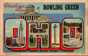 Ohio Greetings From Bowling Green Large Letter Linen 1946 Curteich