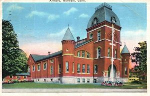 Vintage Postcard 1936 Armory Building Historical Landmark Norwalk Connecticut CT