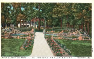 1941 Saint Joseph Health Resort Rock Gardens & Pond  Wedron IL Posted Postcard