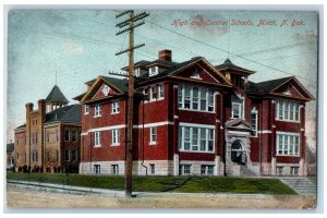 Minot North Dakota ND Postcard High And Central Schools Building c1910's Antique