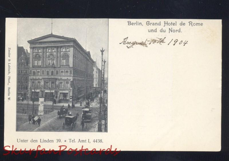 BERLIN GRAND HOTEL DE ROME UND DU NORD GERMANY 1904 ANTIQUE VINTAGE POSTCARD