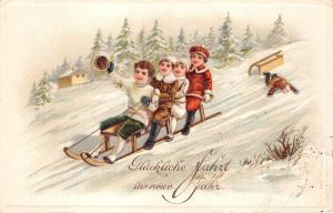 BG20076 children on sledge embossed new year neujahr  germany