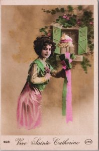 Beautiful Fashion Glamour Women Happy New Year Vintage RPPC C155