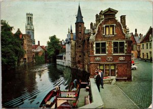 VINTAGE CONTINENTAL SIZE POSTCARD CANAL LOOKOUT BRUGGE BELGIUM POSTED 1968