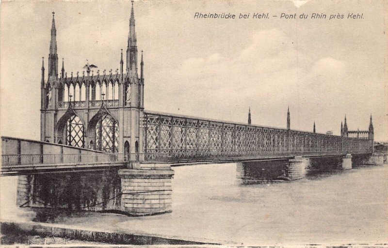 Germany Rheinbruecke bei Kehl Bridge vintage postcard