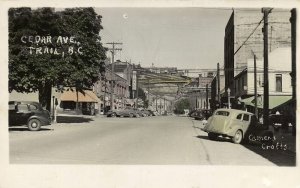 canada, TRAIL B.C., Cedar Ave., Cars (1951) Camera Crofts RPPC Postcard