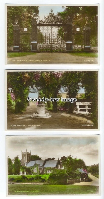 tq0325 - Norfolk - Church, Pergola & Norwich Gates, in Sandringham-  3 postcards