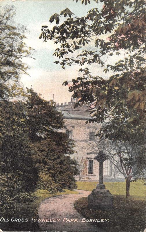 BURNLEY LANCASHIRE ENGLAND~OLD CROSS TOWNELEY PARK~BRUN SERIES POSTCARD 1906 PMK