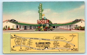 MOUNTAIN VIEW, CA California ~ EL CAMINO MOTEL c1950s Roadside Linen Postcard