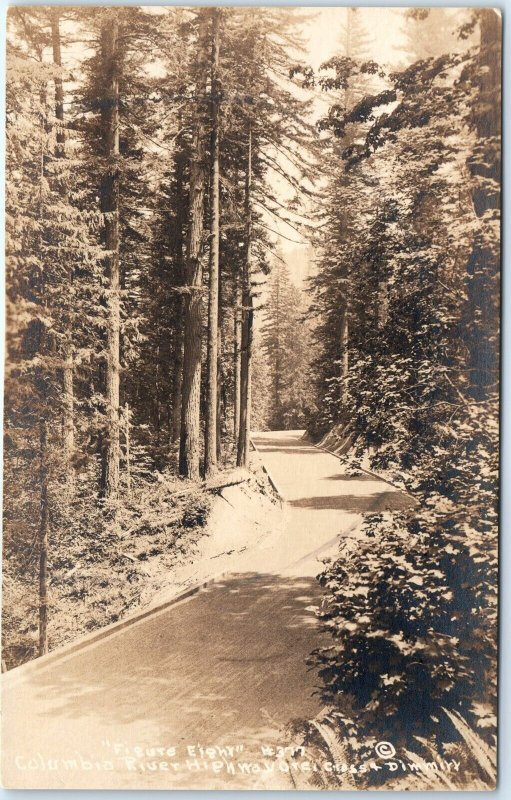 c1920s Columbia River Hwy, Corbett OR RPPC Figure 8 Real Photo Cross Dimmitt A87