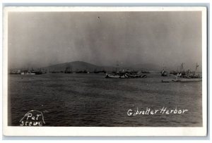 Gibraltar Harbor Dazzle Camoflage Spain Ships Military RPPC Photo Postcard 