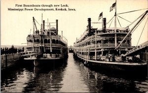 PC First Steamboats Through New Lock Mississippi Power Development Keokuk Iowa