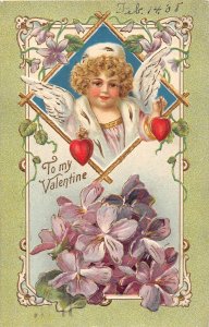 H84/ Valentine's Day Love Holiday Postcard c1910 Cupid Flowers Gold 19