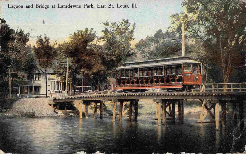 Streetcar Bridge Lagoon Lansdowne East St Louis Illinois 1910 postcard