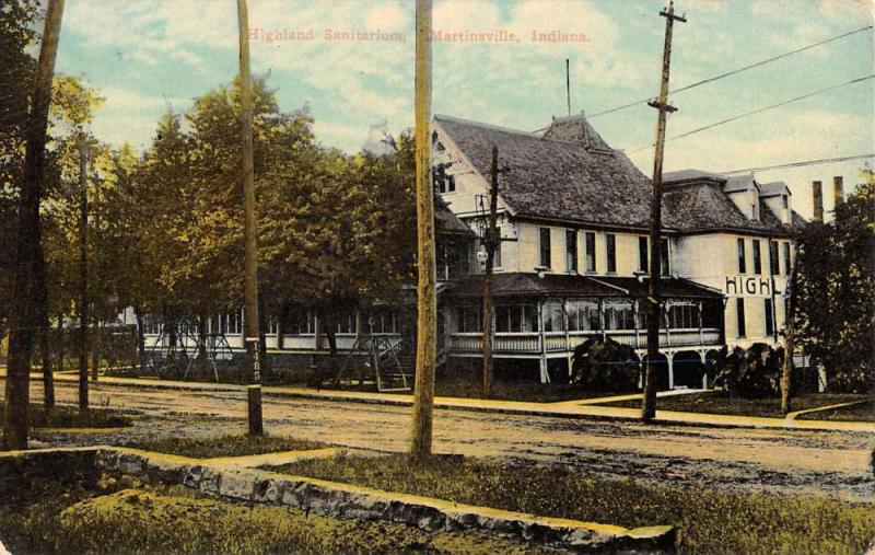 Martinsville Indiana Highland Sanitarium Street View Antique Postcard K29281