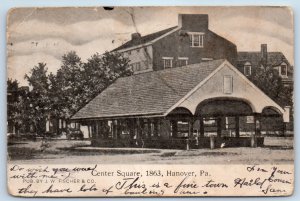 1909 Hanover Pennsylvania PA Vintage Postcard Center Square 1863 Building Posted