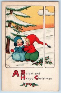 Signed Artist Postcard Christmas Children On Winter Scene Berries Philomath OR