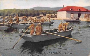 US Army Engineers Building Pontoon Bridge WWI postcard