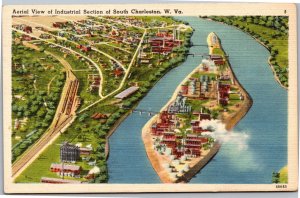 Postcard WV Charleston Aerial view of Industrial Section of South Charleston
