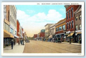 Kenosha Wisconsin Postcard Main Street Looking South Classic Cars Buildings 1920