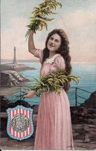 State Girl Maryland Sweet MD 1908-10 Lighthouse, Flowers, State Seal, Tuck