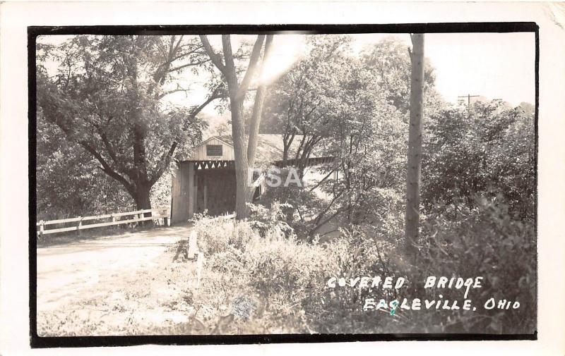 B80/ Eagleville Ohio Postcard RPPC '50 Covered Bridge Rood Photographer Signed!