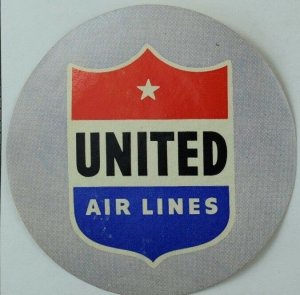 1940's-50's United Airlines Luggage Label Original E18