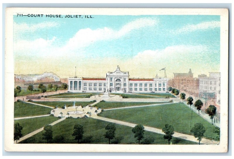 c1950 Court House Building Facade Fountain Monument Joliet Illinois IL Postcard