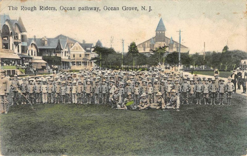 THE ROUGH RIDERS Ocean pathway Ocean Grove NJ 1909 Hand-Colored Vintage Postcard