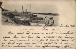 Saigon Vietnam Les Quais Harbor Waterfront Boats c1900 Vintage Postcard