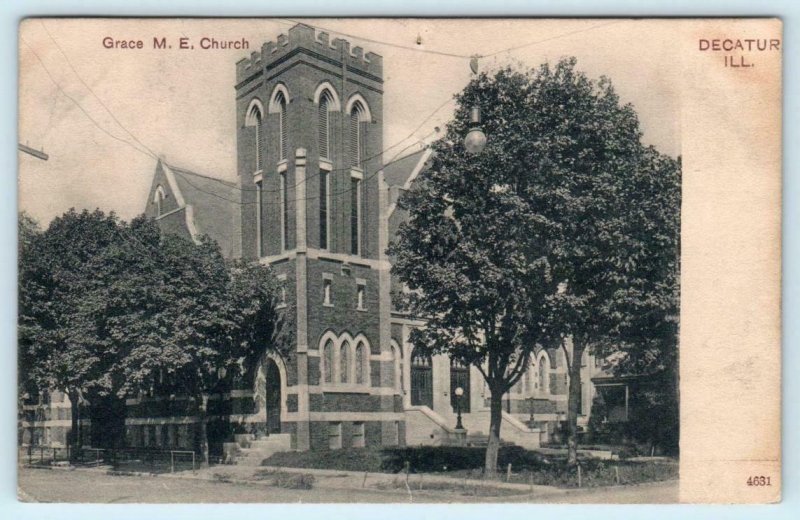 DECATUR, Illinois IL ~ GRACE M.E. CHURCH c1910 Macon County  Postcard