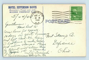 Hotel Jefferson Davis, 160 Rooms, Anniston, Alabama Vintage Postcard P22 