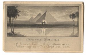 Postcard Christmas Greetings Egypt Pyramids + Christ