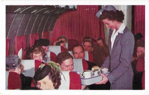 United Air Lines Airplane Delicious full course Meals Served by Stewardess