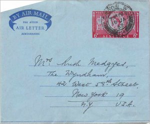 Entier Postal Stationery Arerogram 6d in 1957 for New York