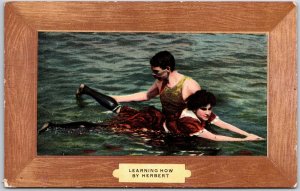 1908 Man Teaching Woman to Swim Learning How by Herbert Posted Postcard